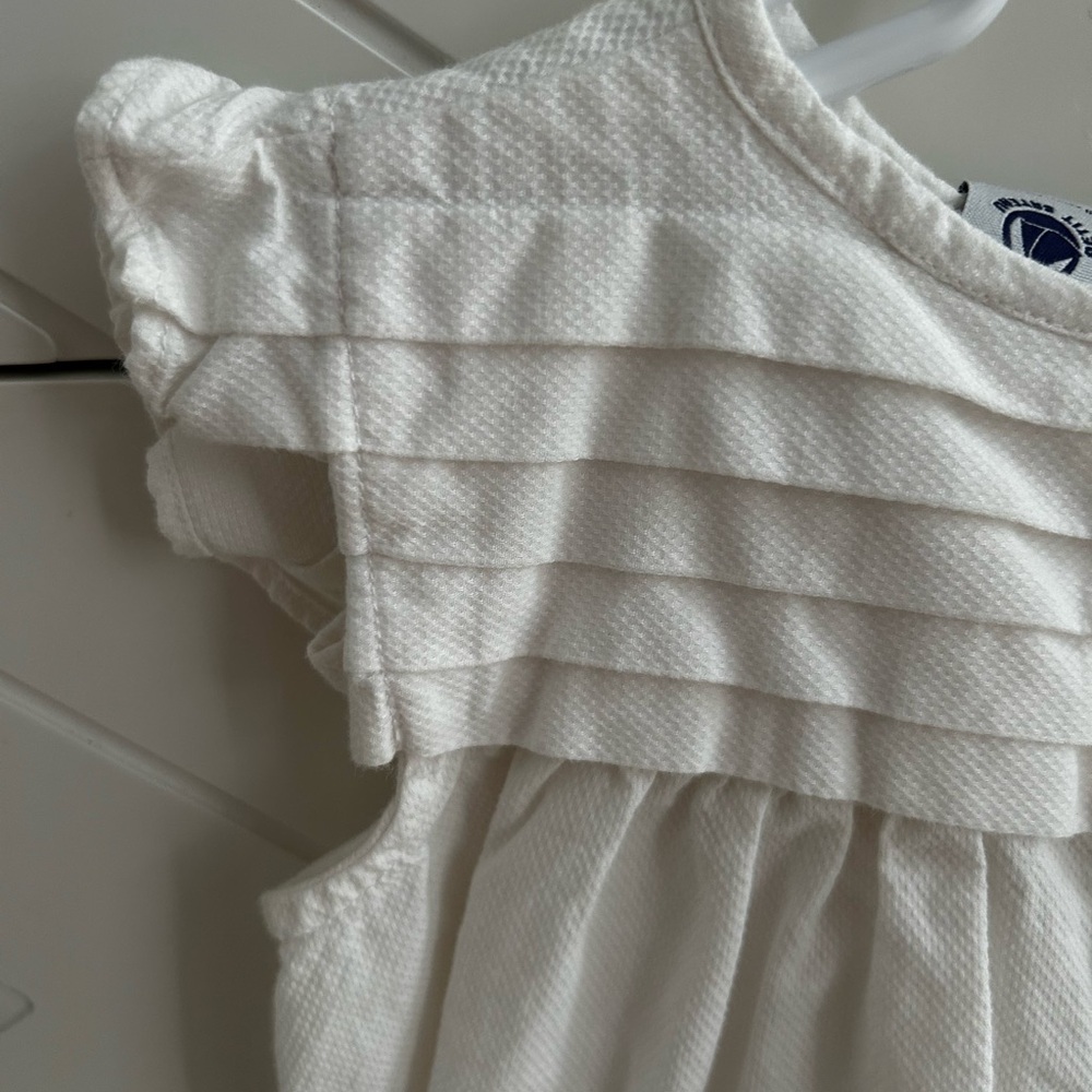 Petite Bateau Baby Girls White Poplin Cotton Textured Ruffle Dress- 2T - Picture 3 of 9
